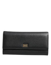 Dolce & Gabbana Black Leather Trifold Logo Plaque Card Holder Wallet
